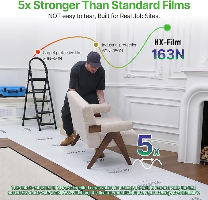 39" x50' Heavy-Duty Floor Protection | Construction Grade Carpet Protector | Drop Cloth Plastic Film for Hardwood Floors | Waterproof Painters Covering with No Residue(Summit White)