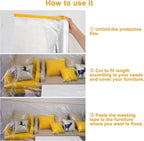 Muf 2 x 65 Feet Plastic Drop Cloth Plastic Sheeting with Masking Tape,Waterproof Protective Masking Film,Prevent Dust Paint for Car,Furniture,Carpet,Floor,1 Pack