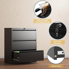 3 Drawer File Cabinet with Lock, Lateral Filing Cabinets,Metal Storage Filing Cabinets for Home Office, Heavy Duty File Cabinet for Letter/Legal/A4/F4 Size Amssebly Required, Black