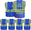 Safety Vest Customize Logo with 5 Pockets & Zipper Reflective High Visibility Vest Class 2 Outdoor Workwear