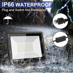 200W LED Flood Light Outdoor, 20000LM Bright Plug-in Flood Lights with Switch, IP66 Waterproof Exterior Security Lights, LED Work Light for Garage, Yard, Garden, Playground, Stadium, Arena
