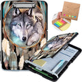 Clipboard with Storage,Heavy Duty Plastic Storage Clipboard with Low Profile Clip,Teacher Must Haves,Office Supplies,Dream Catcher Wolf