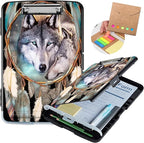 Clipboard with Storage,Heavy Duty Plastic Storage Clipboard with Low Profile Clip,Teacher Must Haves,Office Supplies,Dream Catcher Wolf