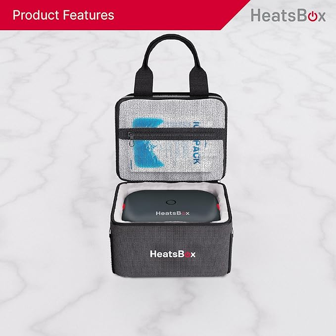 HeatsBox Insulated Food Carrier Bag - Keep Your Meals Cold and Ready to Heat - Black, 2 Compartments - Carry Bag