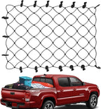 Cargo Net for Toyota Tacoma Long Bed - Fits 2005-2025 - Patented Bed Rail Integration - Heavy Duty 8mm Premium Bungee 3'x5' Cargo Netting - Designed in USA