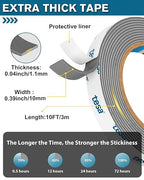 Tesa Double Sided Tape Heavy Duty 0.4in x 10ft 6311, Adhesive Mounting Tape Waterproof, Strong Foam Tape for Walls, Extreme Temp Resistant No Residue Removal Two Sided Tape for Auto, Home, Office