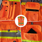 TCCFCCT Work Vest for Men Women 9 Pockets High Visibility Safety Vest with Fluorescent Yellow Extend Edge, Hi Vis Reflective Vest for Workers, Surveyors, Meets ANSI/ISEA, (DB-Orange, 4X-Large)