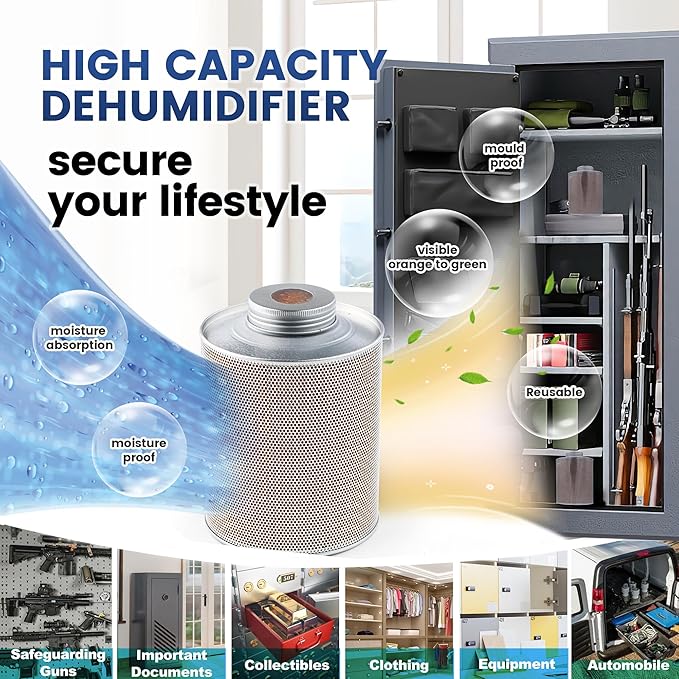 750 Grams 16 Pack Gun Safe Dehumidifier, Reusable Canister Desiccant Dehumidifier, Rechargeable 1.65 Lbs Indicating Silica Gel Orange To Green