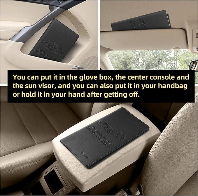 Car Registration and Insurance Holder Glove Box Folder-Premium Car Folder, Car Document Holder for Cards, Driver License & other Essential Documents (Black)