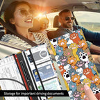 Premium Car Registration and Insurance Card Holder, Cute PU Leather Car Document Holder, Vehicle Glove Box Car Organizer with Magnetic Closure for Driver License, Cards Colorful Paws