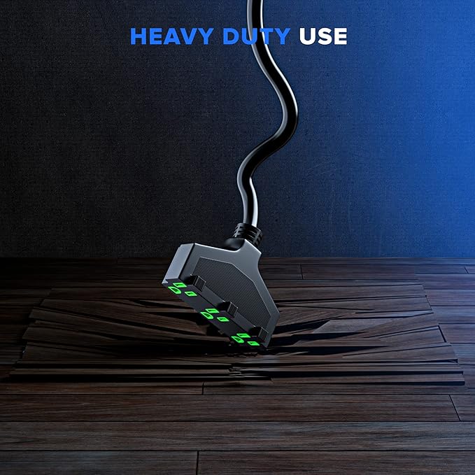 Extension Cord 6 Feet, SJTW Extension Cord with Multiple Outlets, 14 Gauge (Black) ETL Listed