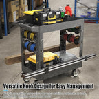Large Garage Plastic Utility Cart, Heavy Duty 2 Shelf Tool Cart Service Cart Rolling Push Carts with Ergonomic Handle 5" Swivel Casters.