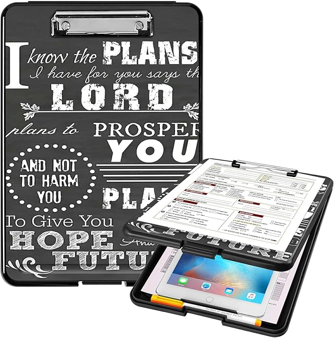 A4 Clipboards,Heavy Duty Waterproof Nursing Plastic Folder Clipboard with Storage Clip Boards,File Folder Storage Box Clipboard Case for Teacher,Doctor,Offices,Jeremiah 29-11 Bible Verse