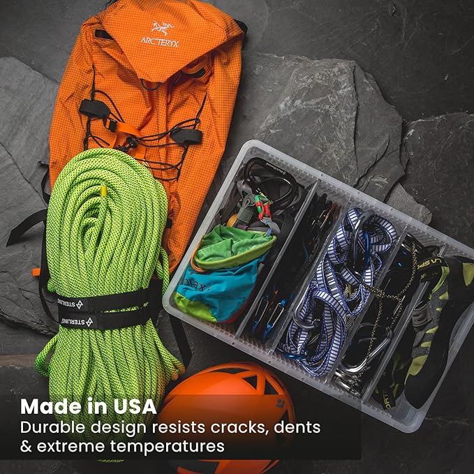 SIDIO CRATE Starter Pack - Two Full Size and One Half Size SidioCrate, Stackable Outdoor Organizer Storage Bins with Clear Lid and Dividers - Tan