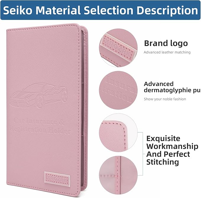 Car Registration and Insurance Holder Glove Box Folder-Premium Car Folder, Car Document Holder for Cards, Driver License & other Essential Documents (pink)