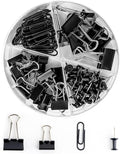 Paper Clips and Binder Clips Set, Metal Assorted Sized Binders with Push Pins, Black Office Supplies for Desk, Durable Desk Accessories