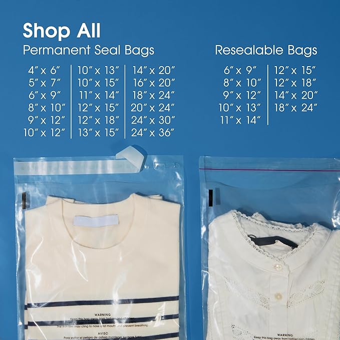 Spartan Industrial - 18” X 24” (200 Count) Self Seal Clear Poly Bags with Suffocation Warning for Packaging, Clothes - Resealable Glue