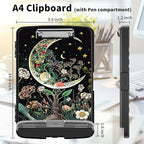 Clipboard with Storage High Capacity Plastic Nursing Clipboards with Pen Holder File Folder Storage Box Clipboard with Heavy Duty Clips for Teacher,Doctor,Offices-Moon Flowers