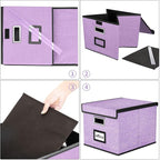 Decorative File Organizer Storage Boxes with Lid, Huolewa Linen Hanging Filing & Storage Box with Plastic Slide for Office/Decor/Home, Universal Hanging Filing Organization Box for Letter/Legal Folder