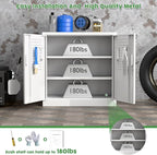 Metal Storage Cabinet with Lock, Lockable Metal Garage Cabinet with Pegboards and Hooks for Garage,Warehouse,Home,Office, Assembly Required,White