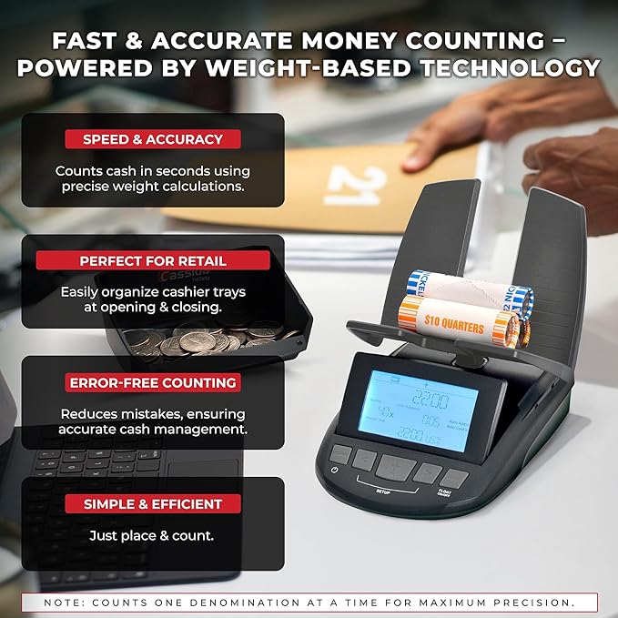 Cassida Professional Money Counting Scale Bill Counter (Till Tally), 1 Pack, Black