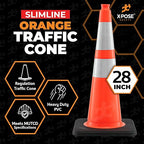 Xpose Safety 28 Inch Orange Slim Line Traffic Cones with 6" & 4" Collars, 48 Pack Multipurpose PVC Plastic Safety Cone for Parking, Soccer, Caution, Kids & Construction - DOT Approved