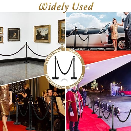 4PCS Black Stanchions Posts with 3PCS 5 ft Black Velvet Rope, Black Velvet Rope Stanchion Set Crowd Control Barriers, Stanchions and Velvet Ropes Red Carpet Poles for Party Supplies