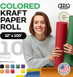 Assorted Colors Kraft Paper, Set of 10 Rolls 12" x 1200" (100 ft) - USA-Made Natural Multi-Color Construction Paper for Kids' Arts & Crafts, School & DIY Projects, Gift Wrapping by IDL Packaging