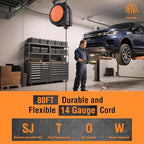 SURAIELEC 80 FT Retractable Extension Cord Reel, 14 AWG SJTOW Power Cord for Garage & Workshop, 10A Circuit Breaker, Wall/Ceiling Mount, Upgraded Anti-Tangle Roller Design, ETL Listed, Orange