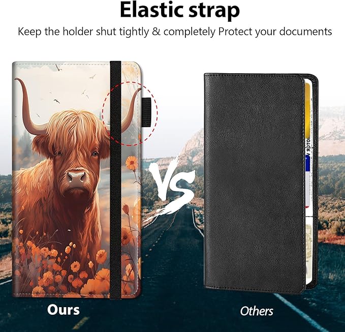 Car Registration and Insurance Holder, Leather Car Glove Box Organizer, Cool Car Accessories for ID, Driver's License Cards & Essential Document,business cards,Men&Women,Cow Sunflowers