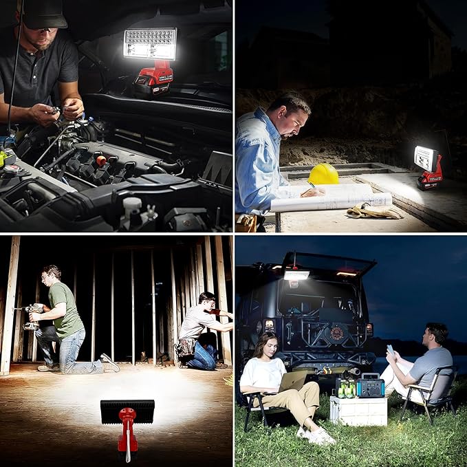 50W 4200LM Cordless LED Work Light for Milwaukee M18 18V Battery Portable Flood Lights for Outdoor Indoor Workshop Job Site, Floodlight & Spotlight Modes/Pivoting Head/USB Port(No Battery)
