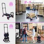 JJSMKCH 2 in 1 Folding Hand Truck,330LB Capacity Hand Truck Foldable,Dolly Cart with Wheels and 3-Speed Adjustable Handle,Portable Hand Cart,Collapsible Dolly for Moving (Pink)