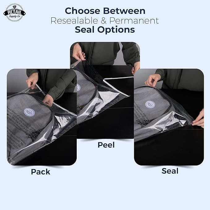 Poly Bags with Suffocation Warning - 16x22" Extra Strong Seal - 200 Pack - Clear Poly Bags - Retail Supply Co