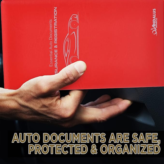 Andalus Auto Registration & Insurance Card Holder Pack of 2, Waterproof Essential Car Registration Holder with Hook & Loop Closure, Perfect for Every Vehicles Glove Boxes (Red - 9.5" x 5.15")