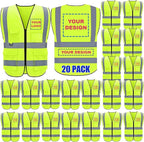 BeautyWill Custom Logo 10/20 Pack Safety Vest Class2 High Visibility Vest with Pockets Breathable Construction Vest Bulk