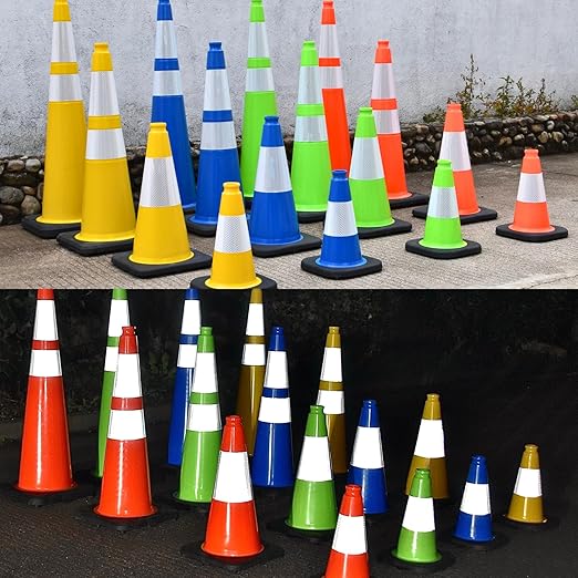 6 Pack 12 Inch Yellow Reflective Traffic Cones, Black Base Safety Markers for Warehouse Aisles, Driveways and Indoor Safety Training (6, Yellow, 12 Inch)
