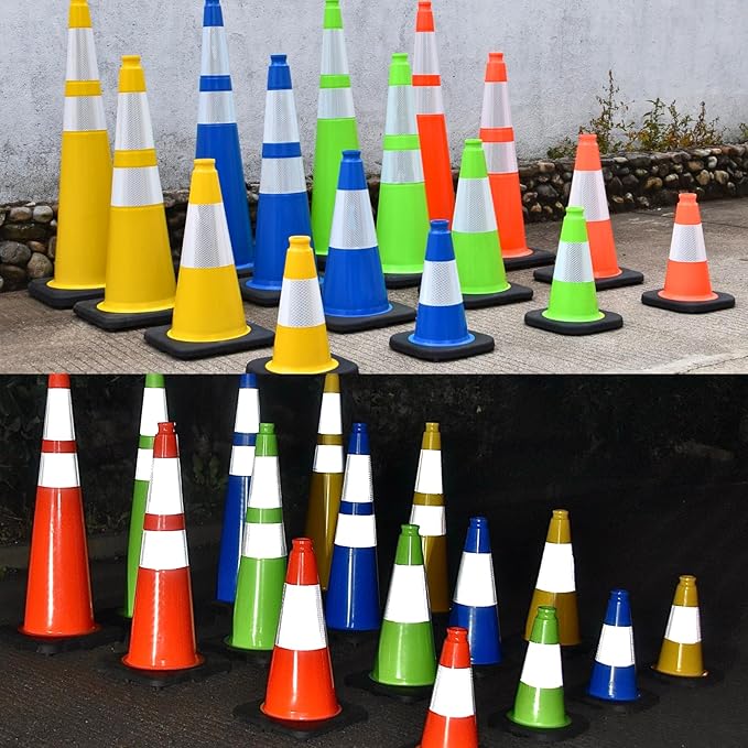 8 Pack 28 Inch Blue PVC Safety Cones Weighted Black Base, Perfect for Sports Field Dividers, Warehouse Use, Parking Management, Road Safety (8, Blue, 28 Inch)