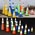 4 Pack 18 Inch Yellow PVC Safety Cones Black Base Stable, Perfect for Parking Practice, Driving School, Construction and Outdoor Sports (4, Yellow, 18 Inch)