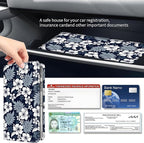 Premium Car Registration and Insurance Card Holder, Cute PU Leather Car Document Holder, Vehicle Glove Box Car Organizer with Magnetic Closure for Driver License, Cards Navy Tropical Hibiscus