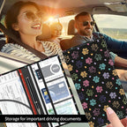 Premium Car Registration and Insurance Card Holder, Cute PU Leather Car Document Holder, Vehicle Glove Box Car Organizer with Magnetic Closure for Driver License, Cards Colorful Doodle Paws