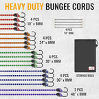 Premium Bungee Cords Heavy Duty - 22 pcs Bungee Cords with Hooks in A Storage Bag Includes 10", 18", 24", 30", 36", 48" Bungie Cord Bundle
