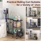 Housolution Cleaning Utility Cart on Wheels, Multifunctional Cleaning Tools Supplies Organizer with Broom and Mop Holder, Vacuum Stand Compatible with Dyson, Rolling Storage Cart for Home