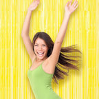3 Pack 3.3 x 8.2 ft Pastel Yellow Foil Fringe Backdrop Curtains, Tinsel Streamers Birthday Party Decorations, Fringe Backdrop for Graduation, Baby Shower, Gender Reveal, Disco Party