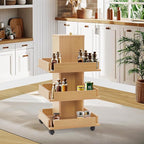 BarberPub Multi-Functional Kitchen Trolley with Lockable Wheels, 3-Tier Tool Storage Organizer, Mobile Cart for Kitchen, Craft Room, Living Room, Office 2038 (Oak)