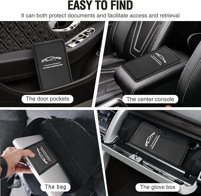 Car Insurance and Registration Card Holder | for BMW Ford Tesla Cadillac All Cars | Store Cards, ID License & Essential Documents | Premium Leather with Magnetic Closure