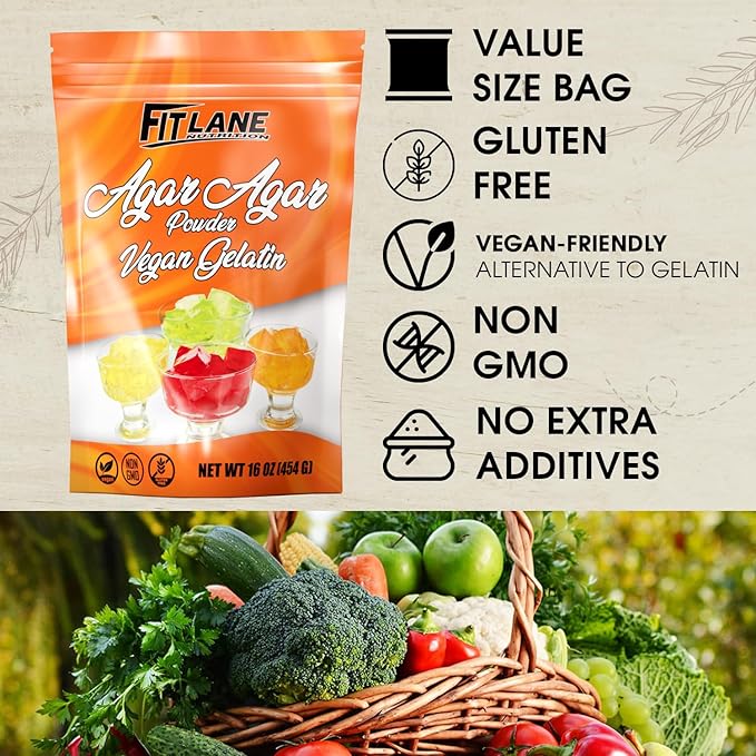 Agar Agar Powder 8oz - Vegan Gelatin Ingredient Unflavored - For Use in Baking, Vegetarian Jello, DIY Petri Dishes, as a Thickener and Gummy Candy Mixes – Nutrient Rich - by Fit Lane Nutrition
