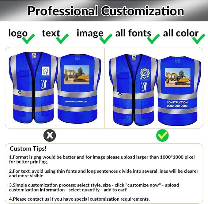 BeautyWill Custom Safety Vest Logo Class 2 High Visibility Reflevtive Vest Outdoor Protective Workwear