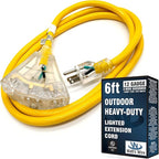6 ft Short Outdoor Extension Cord Waterproof - 12 Gauge Heavy Duty Extension Cord Splitter Outdoor 6 ft - Lighted Outdoor Extension Cords with Multiple Outlets - Watts Wire - 6' Grounded