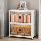 Storage Bins with Lids and Wheels, 199QT-99.5QT*2Tier Collapsible Bathroom Storage Cabinet with Clear Doors, Plastic Stackable Closet Organizers and Containers White