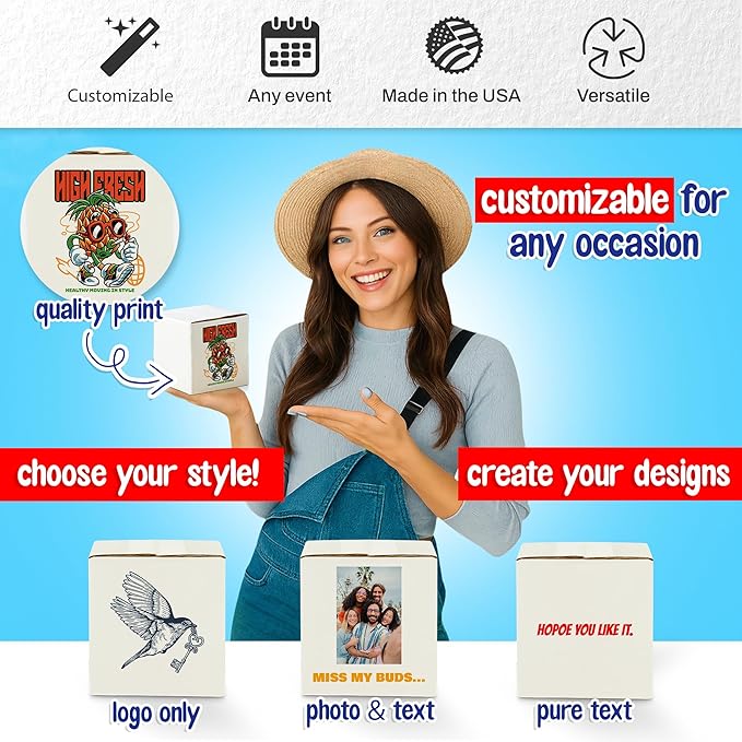 MT Products Custom Printed White Cardboard Shipping Boxes 5" x 5" x 5" - Personalized Mailing Boxes and for Gifting